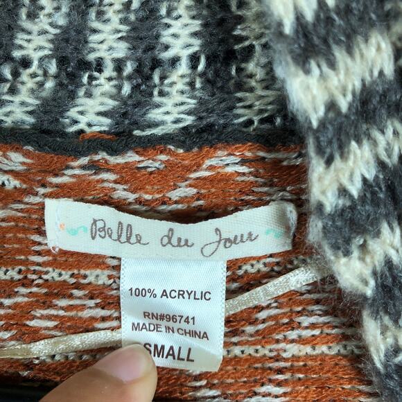 Belle De Jour Womens Sweater Multicolored Aztec Waterfall Open Front Cardigan S - Picture 6 of 11